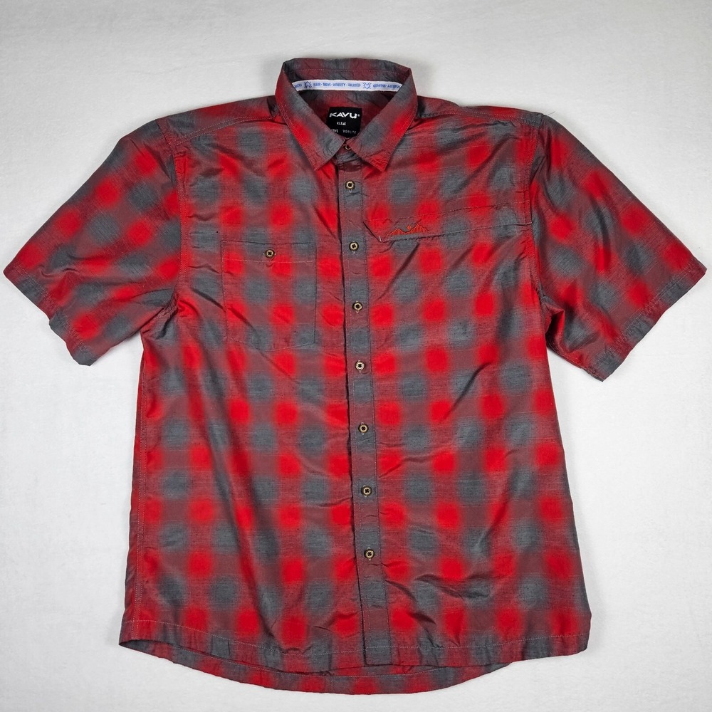 Kavu Hiking Shirt Men's 2XL Red Gray Plaid Short Sleeve‎ Outdoor